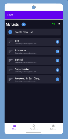 GetList app screenshot showing a list of shopping lists